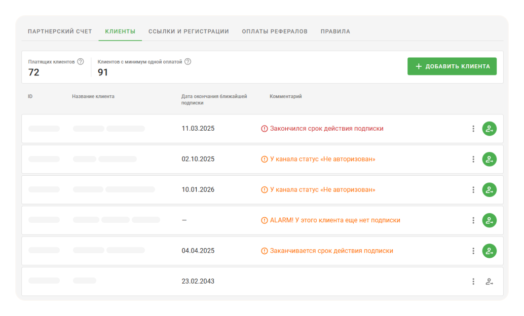 Вид личного кабинета партнеров Wazzup